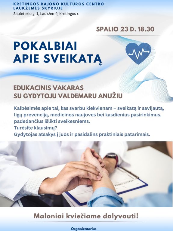 Edukacinis vakaras „Pokalbis apie sveikatą“ su gydytoju Valdemaru Anužiu